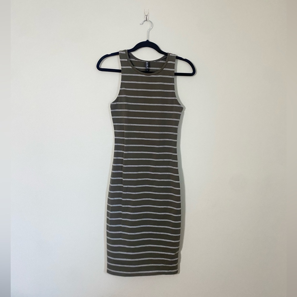 Cotton On Green and White Striped Bodycon Midi Dress
